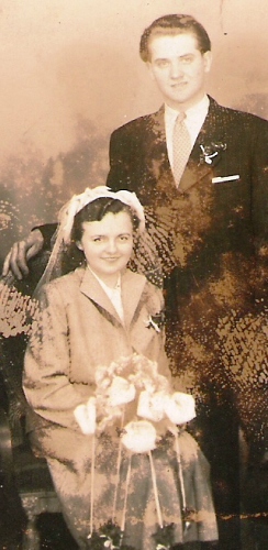 Miloslav Hromdka s manelkou na svatebn fotografii z roku 1949